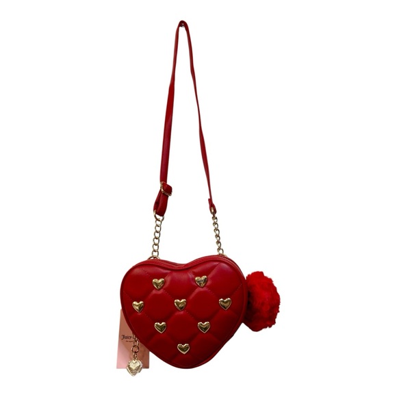 JUICY COUTURE Red & Gold Vegan Leather Heart-Shaped Crossbody Purse - Picture 2 of 7